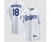 Men's Los Angeles Dodgers #18 Yoshinobu Yamamoto White 2025 World Series Champions Stitched Baseball Jersey
