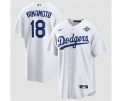 Men's Los Angeles Dodgers #18 Yoshinobu Yamamoto White 2025 World Series Home Cool Base Stitched Baseball Jersey