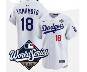 Men's Los Angeles Dodgers #18 Yoshinobu Yamamoto White 2025 World Series Home Limited Stitched Baseball Jersey