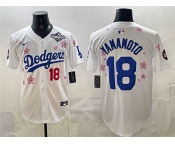 Men's Los Angeles Dodgers #18 Yoshinobu Yamamoto White 2025 World Series Patch Tokyo Series Limited Stitched Baseball Jersey
