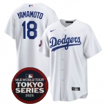 Men's Los Angeles Dodgers #18 Yoshinobu Yamamoto White 2025 World Tour Tokyo Series Home Stitched Baseball Jersey