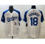 Men's Los Angeles Dodgers #18 Yoshinobu Yamamoto White Blue Fashion Stitched Cool Base Limited Jersey