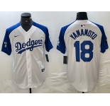 Men's Los Angeles Dodgers #18 Yoshinobu Yamamoto White Blue Fashion Stitched Cool Base Limited Jerseys