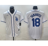 Men's Los Angeles Dodgers #18 Yoshinobu Yamamoto White Cool Base Stitched Baseball Jersey