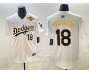 Men's Los Angeles Dodgers #18 Yoshinobu Yamamoto White Gold 2025 World Series Patch Limited Stitched Baseball Jersey