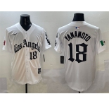 Men's Los Angeles Dodgers #18 Yoshinobu Yamamoto White Mexico 2025 LA Gothic Style With Fernando Patch Vapor Premier Limited Stitched Baseball Jersey