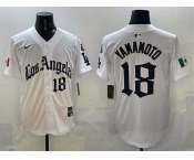 Men's Los Angeles Dodgers #18 Yoshinobu Yamamoto White Mexico 2025 LA Gothic Style With Fernando Patch Vapor Premier Limited Stitched Baseball Jersey