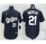 Men's Los Angeles Dodgers #21 Walker Buehler Number Black Turn Back The Clock Stitched Cool Base Jersey