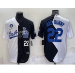 Men's Los Angeles Dodgers #22 Bad Bunny White Black Number 2022 Celebrity Softball Game Cool Base Jerseys