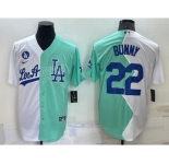 Men's Los Angeles Dodgers #22 Bad Bunny White Green 2022 All Star Cool Base Stitched Baseball Jersey1