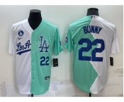 Men's Los Angeles Dodgers #22 Bad Bunny White Green 2022 All Star Cool Base Stitched Baseball Jersey
