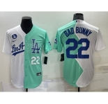Men's Los Angeles Dodgers #22 Bad Bunny White Green Number 2022 Celebrity Softball Game Cool Base Jersey 1