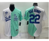 Men's Los Angeles Dodgers #22 Bad Bunny White Green Two Tone 2022 Celebrity Softball Game Cool Base Jersey