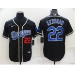 Men's Los Angeles Dodgers #22 Clayton Kershaw Black Blue Name Stitched MLB Cool Base Nike Jersey