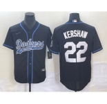 Men's Los Angeles Dodgers #22 Clayton Kershaw Black Cool Base Stitched Baseball Jersey1