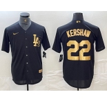 Men's Los Angeles Dodgers #22 Clayton Kershaw Black Gold Cool Base Stitched Jersey