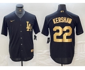 Men's Los Angeles Dodgers #22 Clayton Kershaw Black Gold Cool Base Stitched Jersey