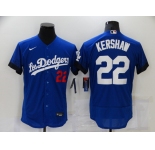 Men's Los Angeles Dodgers #22 Clayton Kershaw Blue 2021 City Connect Flex Base Stitched Jersey