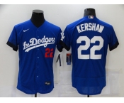 Men's Los Angeles Dodgers #22 Clayton Kershaw Blue 2021 City Connect Flex Base Stitched Jersey