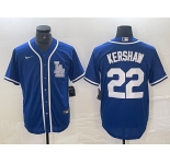 Men's Los Angeles Dodgers #22 Clayton Kershaw Blue Cool Base Stitched Baseball Jersey