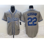 Men's Los Angeles Dodgers #22 Clayton Kershaw Grey Cool Base Stitched Baseball Jersey1