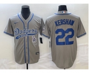 Men's Los Angeles Dodgers #22 Clayton Kershaw Grey Cool Base Stitched Baseball Jersey1
