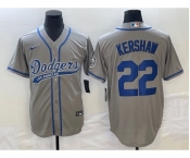 Men's Los Angeles Dodgers #22 Clayton Kershaw Grey Cool Base Stitched Baseball Jersey