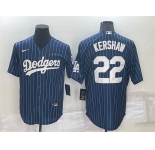 Men's Los Angeles Dodgers #22 Clayton Kershaw Navy Blue Pinstripe Stitched MLB Cool Base Nike Jersey