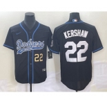 Men's Los Angeles Dodgers #22 Clayton Kershaw Number Black Cool Base Stitched Baseball Jersey