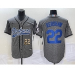 Men's Los Angeles Dodgers #22 Clayton Kershaw Number Grey Gridiron Cool Base Stitched Baseball Jersey