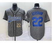 Men's Los Angeles Dodgers #22 Clayton Kershaw Number Grey Gridiron Cool Base Stitched Baseball Jersey