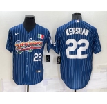 Men's Los Angeles Dodgers #22 Clayton Kershaw Number Rainbow Blue Red Pinstripe Mexico Cool Base Nike Jersey