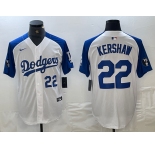 Men's Los Angeles Dodgers #22 Clayton Kershaw Number White Blue Fashion Stitched Cool Base Limited Jerseys