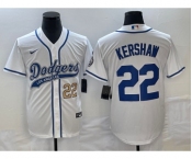 Men's Los Angeles Dodgers #22 Clayton Kershaw Number White Cool Base Stitched Baseball Jersey