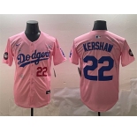 Men's Los Angeles Dodgers #22 Clayton Kershaw Pink 2025 Tokyo Series Limited Stitched Baseball Jersey