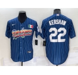 Men's Los Angeles Dodgers #22 Clayton Kershaw Rainbow Blue Red Pinstripe Mexico Cool Base Nike Jersey