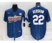 Men's Los Angeles Dodgers #22 Clayton Kershaw Rainbow Blue Red Pinstripe Mexico Cool Base Nike Jersey