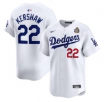 Men's Los Angeles Dodgers #22 Clayton Kershaw White 2024 World Series Home Limited Stitched Baseball Jersey