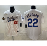 Men's Los Angeles Dodgers #22 Clayton Kershaw White 2025 World Series Champions Patch Stitched Baseball Jersey