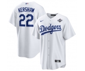 Men's Los Angeles Dodgers #22 Clayton Kershaw White 2025 World Series Home Cool Base Stitched Baseball Jersey