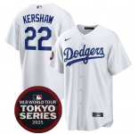 Men's Los Angeles Dodgers #22 Clayton Kershaw White 2025 World Tour Tokyo Series Home Stitched Baseball Jersey