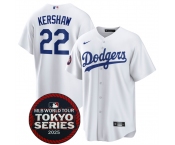 Men's Los Angeles Dodgers #22 Clayton Kershaw White 2025 World Tour Tokyo Series Home Stitched Baseball Jersey