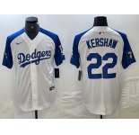 Men's Los Angeles Dodgers #22 Clayton Kershaw White Blue Fashion Stitched Cool Base Limited Jersey