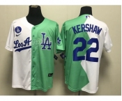 Men's Los Angeles Dodgers #22 Clayton Kershaw White Green 2022 Celebrity Softball Game Cool Base Jersey