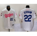 Men's Los Angeles Dodgers #22 Clayton Kershaw White Pink Vin & Kobe Patch Stitched Baseball Jersey 1