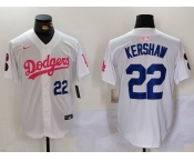 Men's Los Angeles Dodgers #22 Clayton Kershaw White Pink Vin & Kobe Patch Stitched Baseball Jersey 1