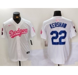 Men's Los Angeles Dodgers #22 Clayton Kershaw White Pink Vin & Kobe Patch Stitched Baseball Jersey