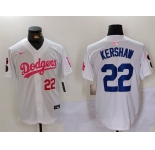 Men's Los Angeles Dodgers #22 Clayton Kershaw White Pink Vin & Kobe Patch Stitched Baseball Jerseys