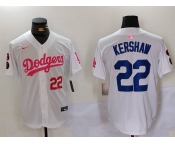 Men's Los Angeles Dodgers #22 Clayton Kershaw White Pink Vin & Kobe Patch Stitched Baseball Jerseys