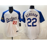 Men's Los Angeles Dodgers #22 Clayton Kershaw White Royal 2025 World Series Champions Patch Limited Stitched Baseball Jersey